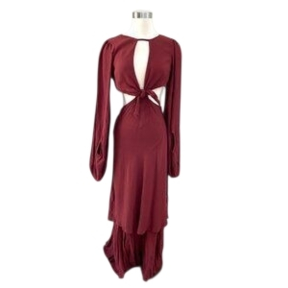 NEW‎ Free People Womens 2 Draped The Sun Dress Burgundy Open Back Maxi Size 6 - Picture 4 of 16